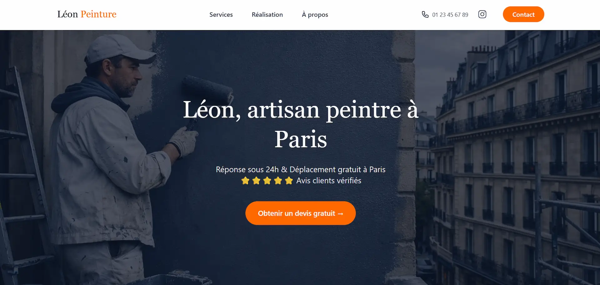 Site vitrine pour artisan peintre à Paris – Devis gratuit sous 24h