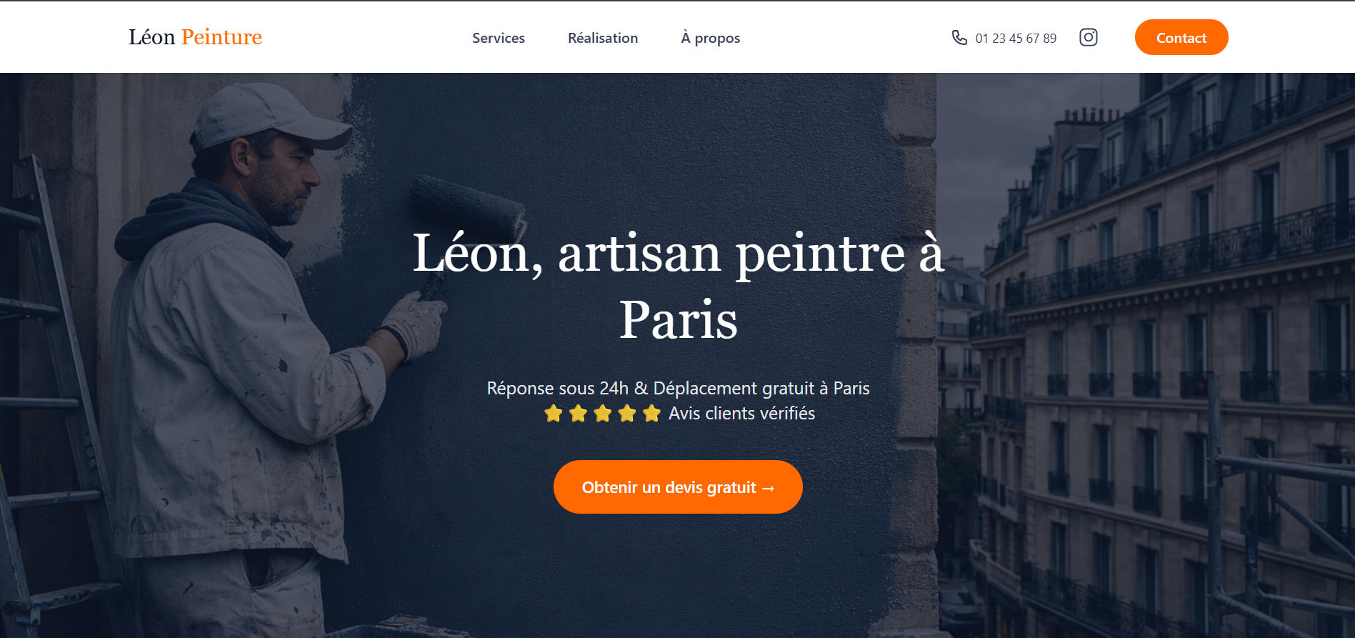 Site web multi-pages pour peintre en bâtiment à Paris - Léon Peinture
