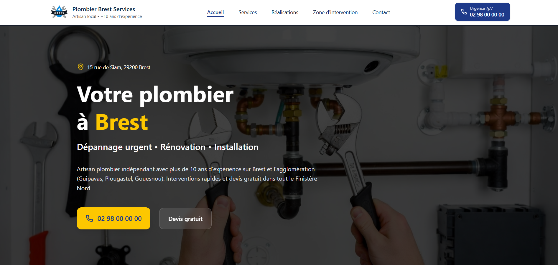 Site web professionnel pour plombier chauffagiste - Exemple PlomberPro